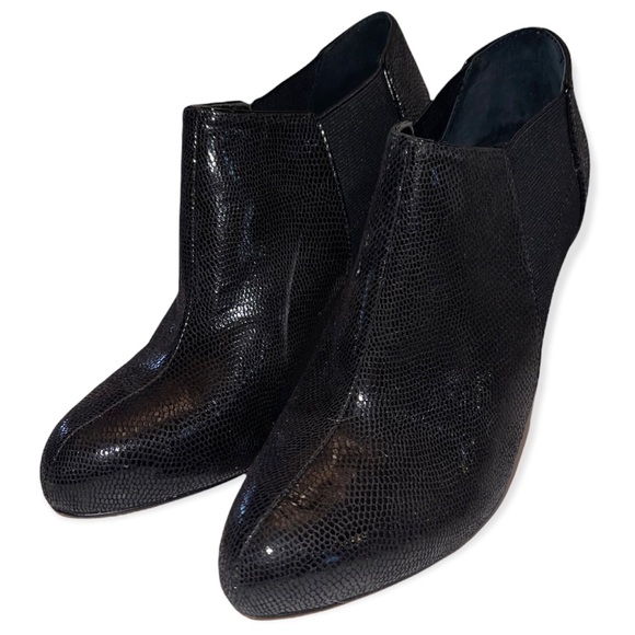 WHBM Cannes Booties Black Lizard Embossed Snakeskin Ankle Boot Stiletto Shooties - Picture 4 of 11